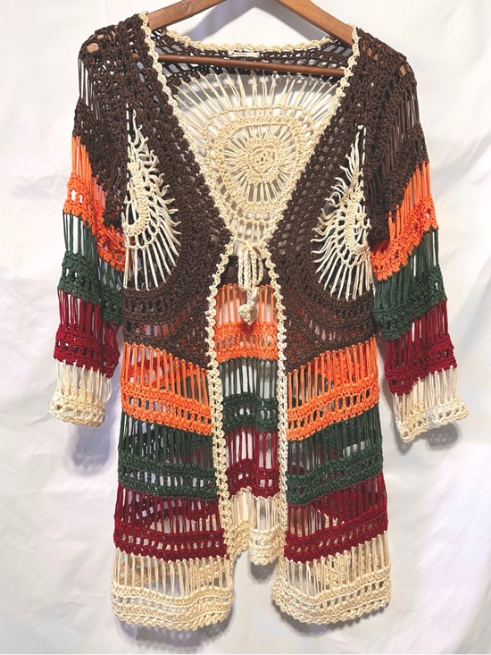 Noblita Sweaters - NOBLITA Crochet Fringe Duster Boho Festival Southwestern Open Knit